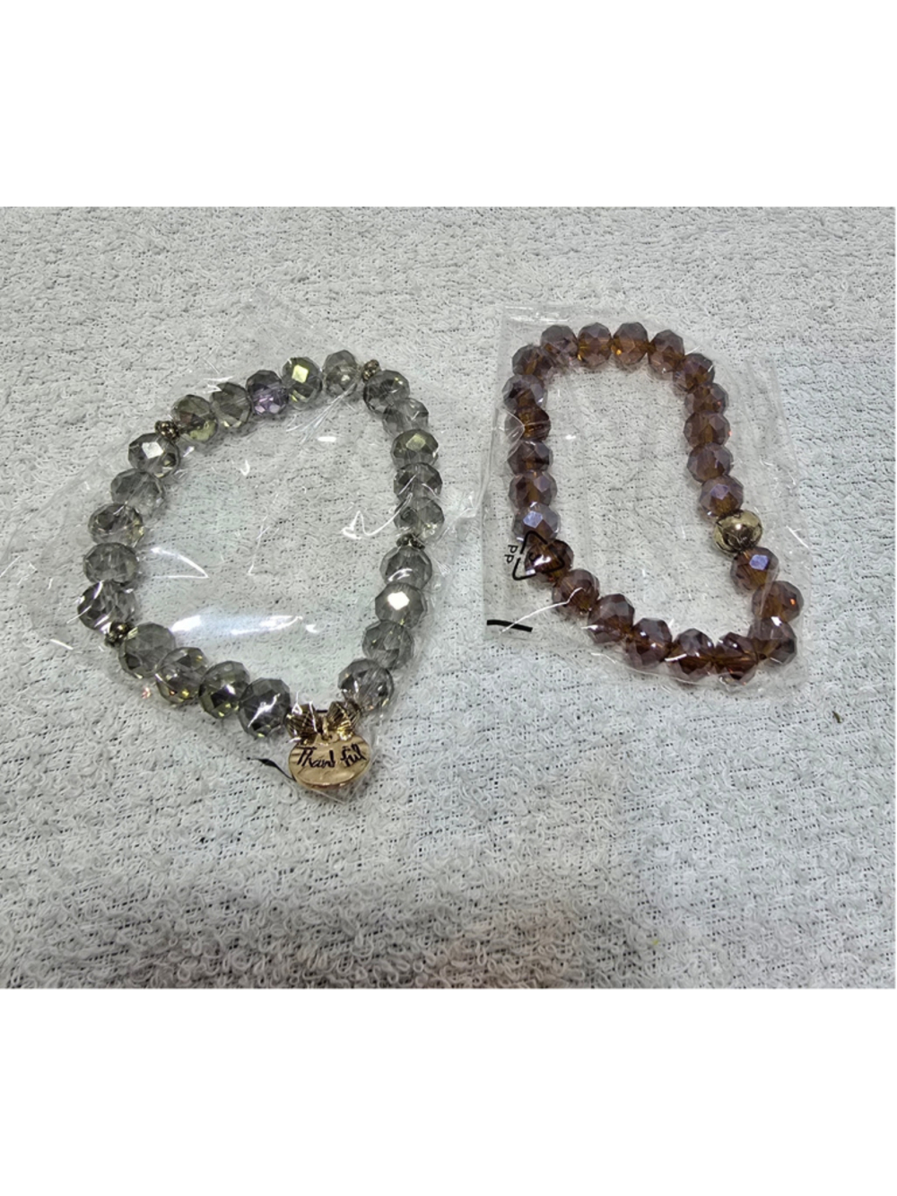Women's Avon Bracelet Set One Size Grey Brown Beaded Thankful Charm